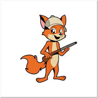 Fox with rifle - hunter Posters and Art